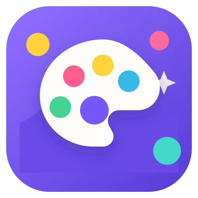 A colorful paint palette on a purple background.