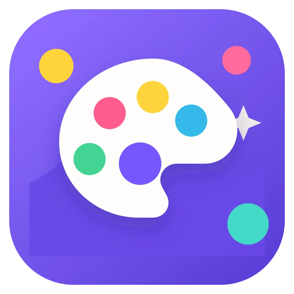 A colorful paint palette on a purple background.